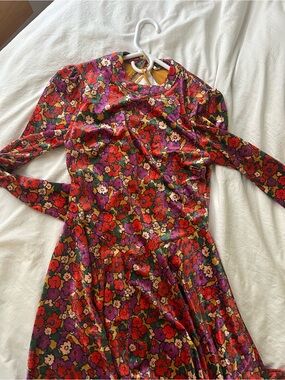 Free People Heartland velvet Floral Long-Sleeve cut out Maxi - Small